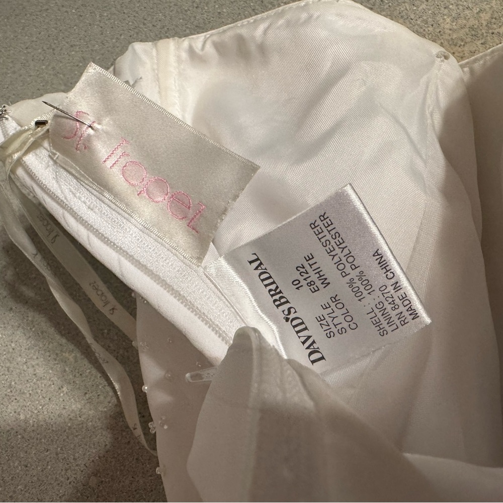 David's Bridal White ruched Strapless Beaded Wedding Dress size 10 - Picture 10 of 11